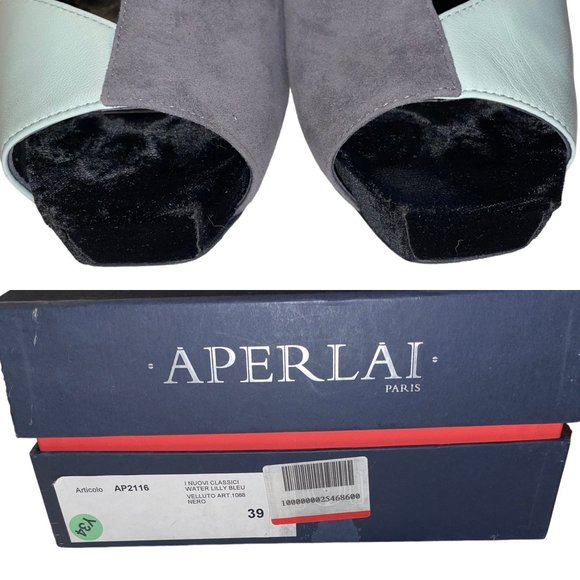 Aperlai Nero Velluto Color Block Leather Suede High Heels EU39 8.5 Stiletto - Picture 8 of 13